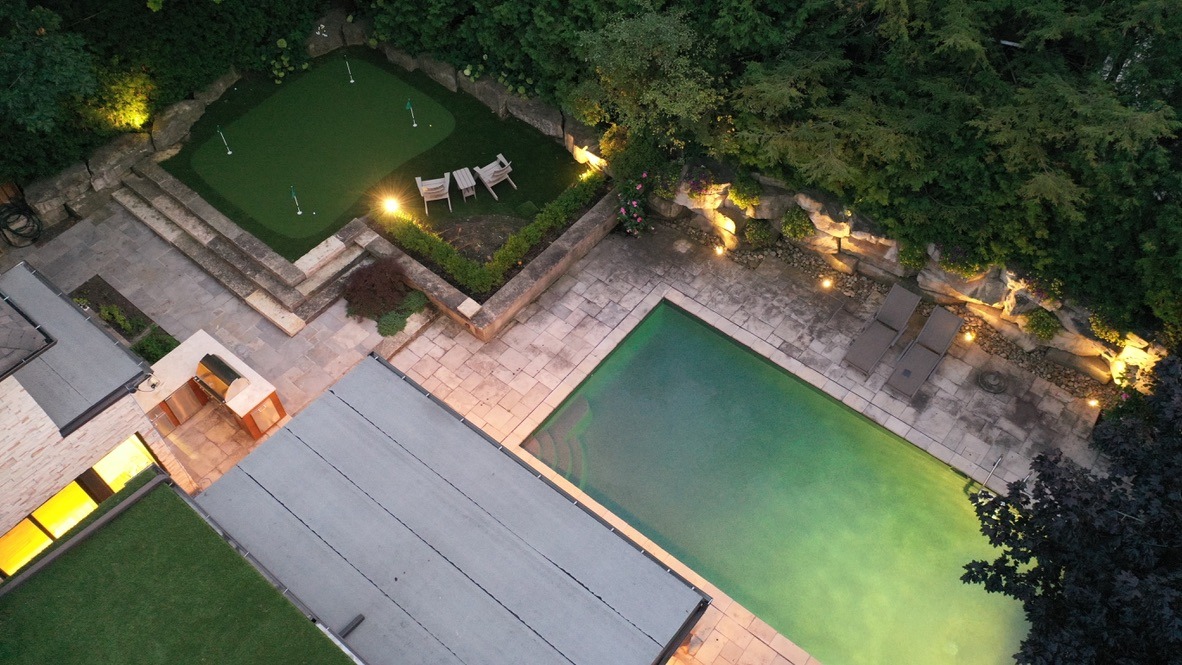 Modern landscape architecture featuring terraced gardens and contemporary hardscaping